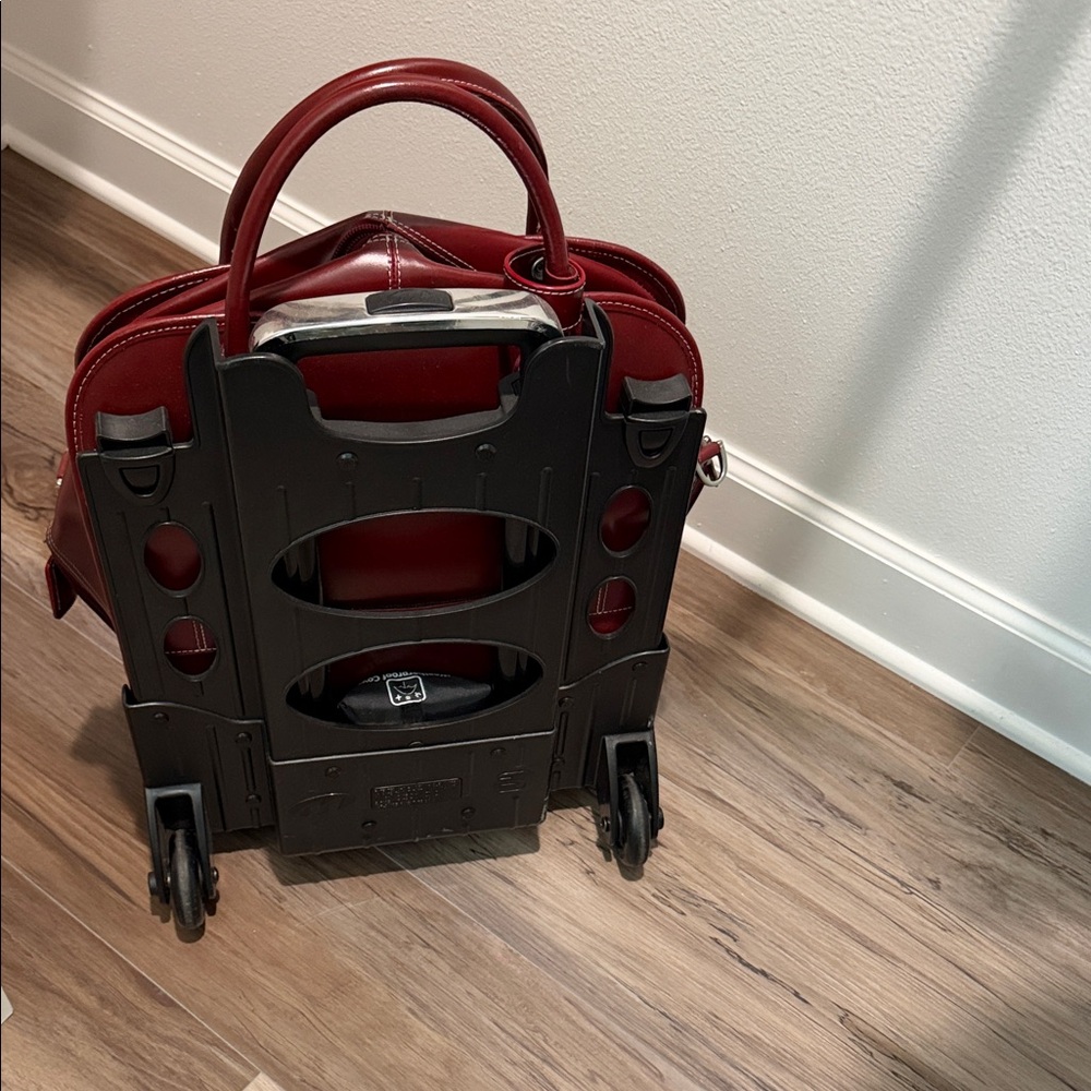 Red Leather Rolling Laptop Briefcase - Picture 3 of 6